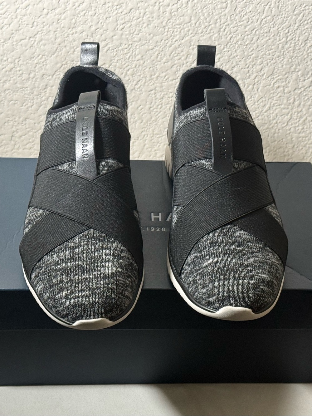 Cole Haan Women’s Slip-On Knit Sneakers in Gray and Black